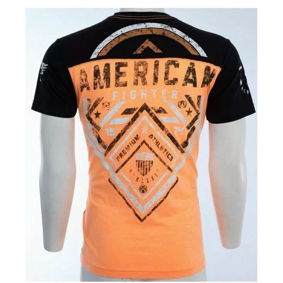 AMERICAN FIGHTER Martell Orange Black Athletic Fit Mens Crewneck T-shirt L-3XL - Picture 9 of 11